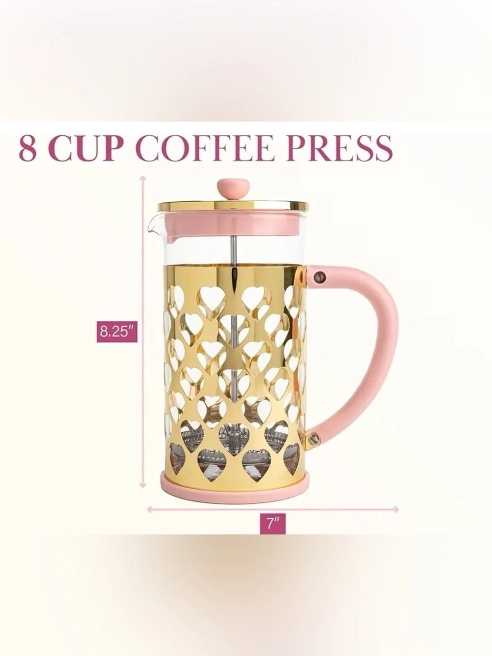 Paris Hilton Pink and Gold Heart French Press Coffee Maker - New